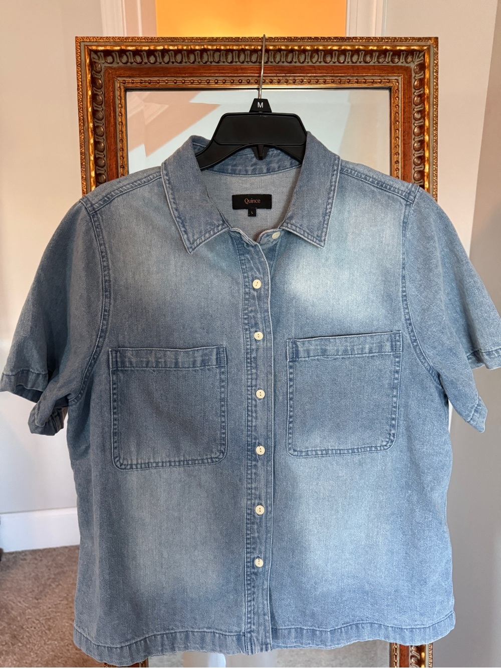 Quince Light Blue Short-Sleeve Denim Button-Down Shirt